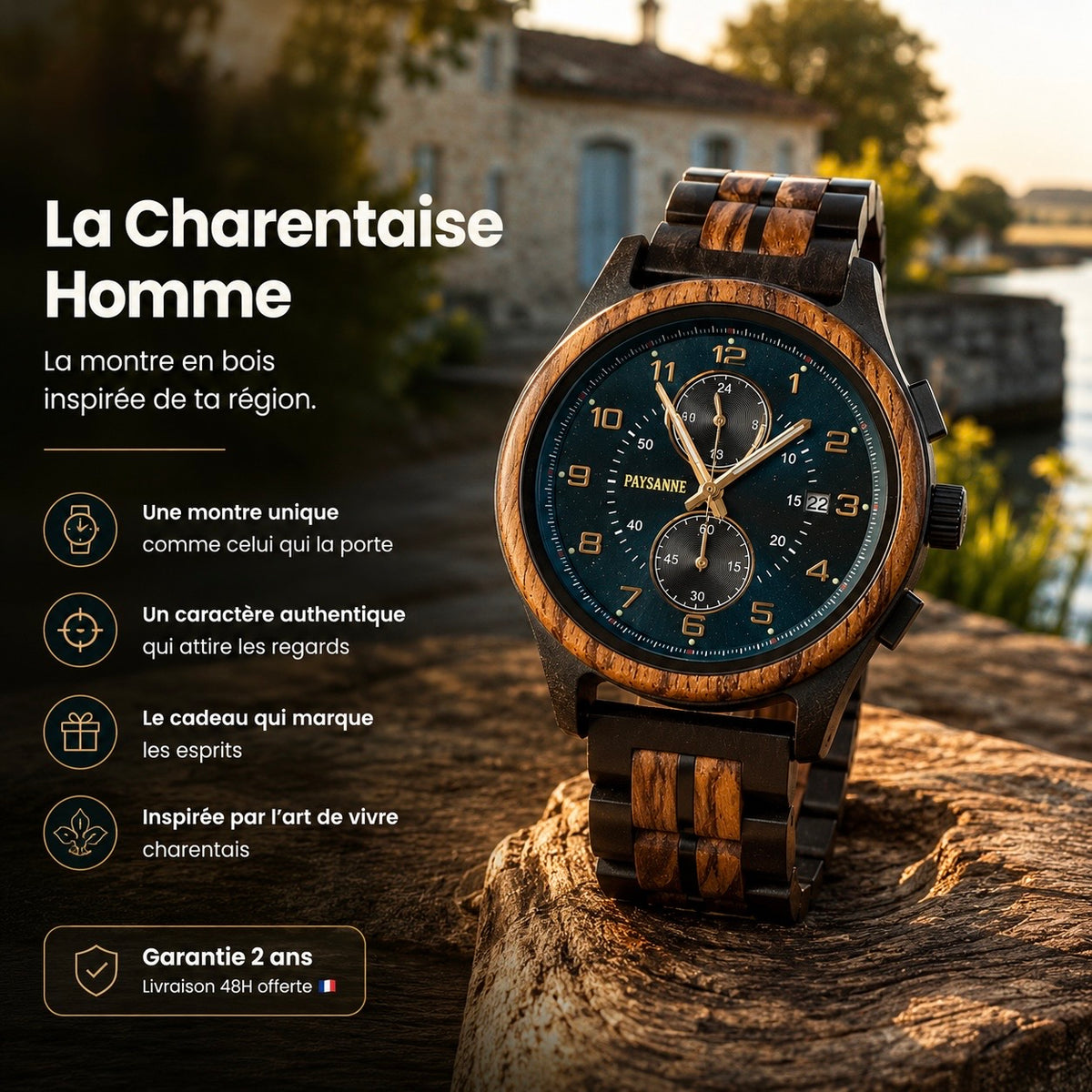 La Charentaise Homme - La montre en bois inspirée de votre région.