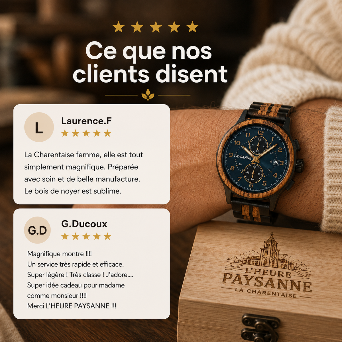 La Charentaise Homme - La montre en bois inspirée de votre région.