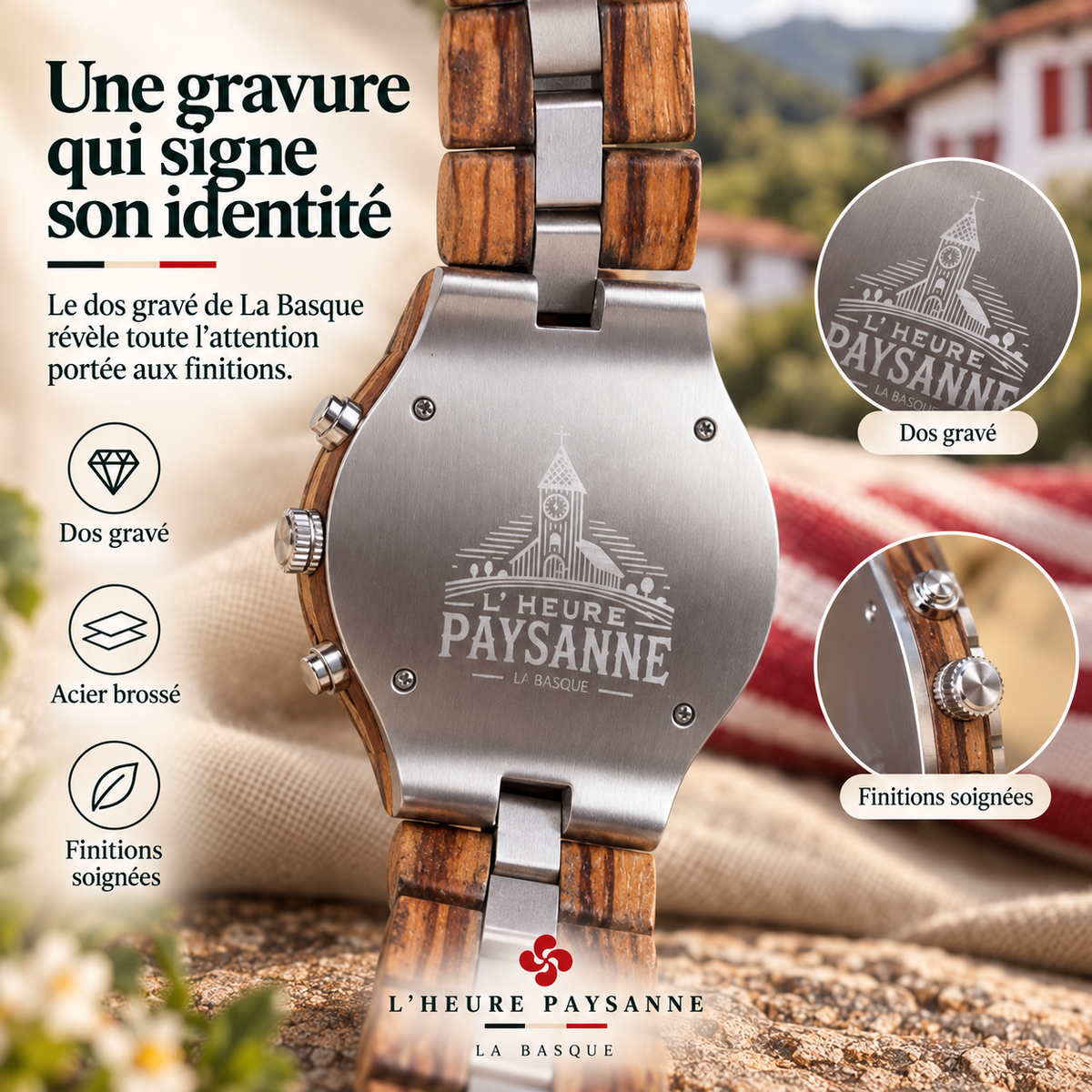 La Basque Homme - La montre en bois inspirée de votre région.