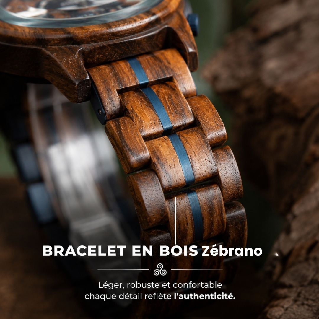 Bracelet de La Bretonne en bois de zébrano avec détails bleus