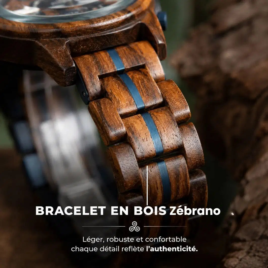 Bracelet de La Bretonne en bois de zébrano avec détails bleus