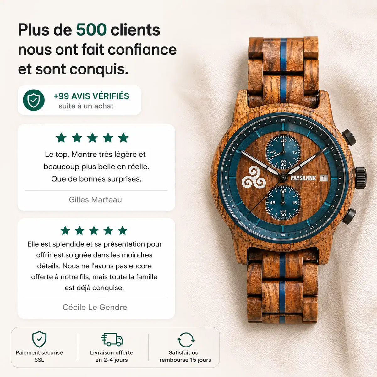 Avis clients vérifiés sur les montres en bois Heure Paysanne